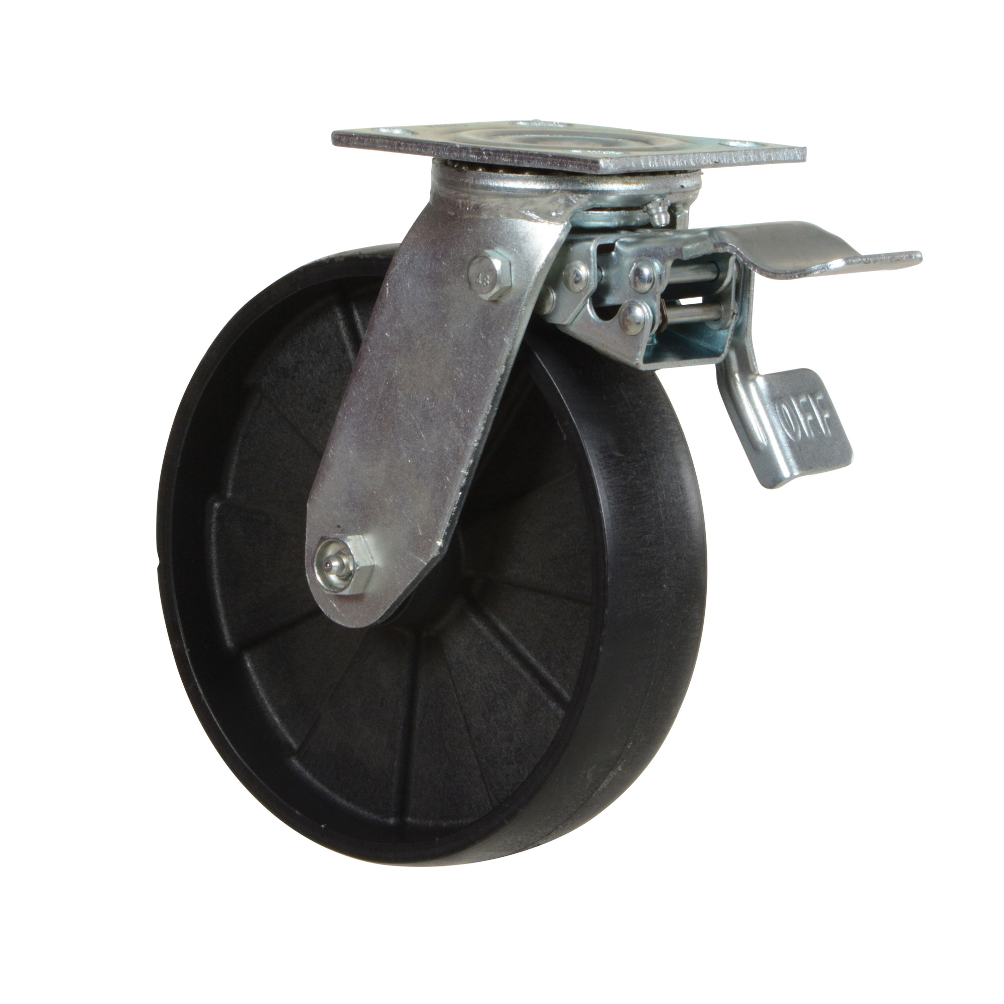 Vestil Glass-Filled Nylon Swivel Caster with Total Lock - 8in. Wheel, Non-Marking, Moisture Resistant, Model# CST-GFN-8X2-S-L
